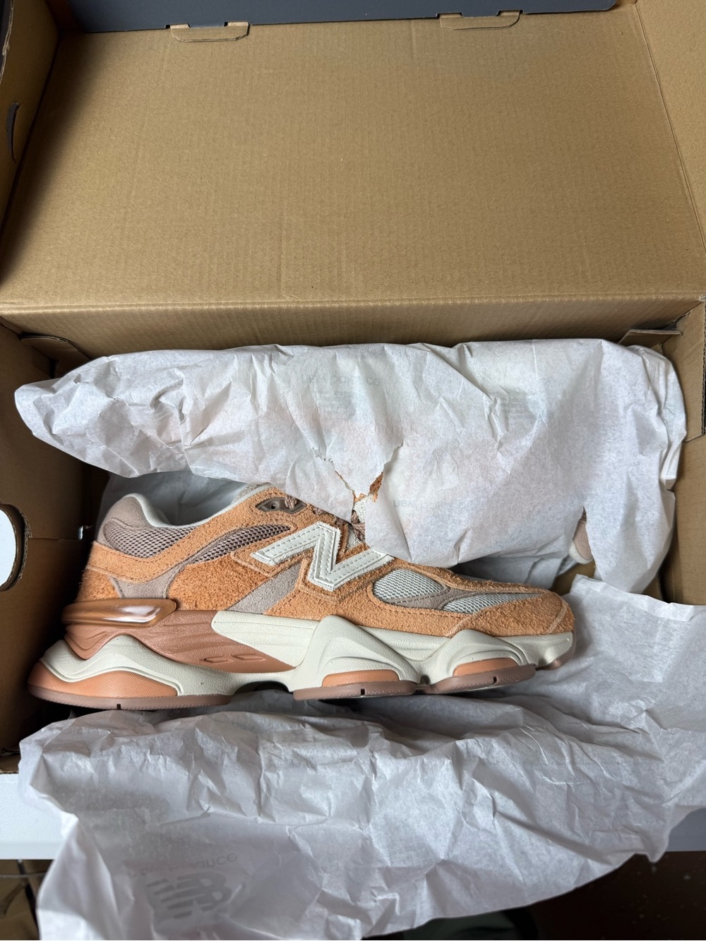 New Balance Women’s 9060 Sneaker in Brown and Orange-Tan - Picture 3 of 5